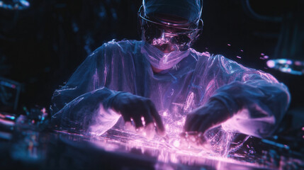 Futuristic surgeon using VR technology during advanced medical procedure