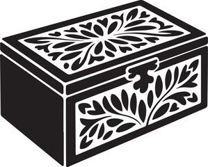 Hand Carved Wooden Box Vector Elegant Silhouette. Vector Black silhouettes. with white background
