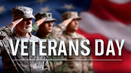 Brave men and women in military uniforms salute as the American flag waves behind them. This powerful scene captures respect and gratitude during a Veterans Day ceremony, honoring their sacrifice