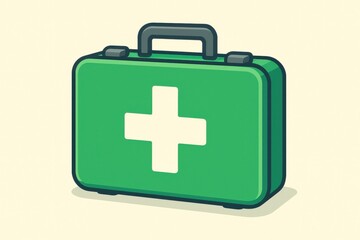 Fototapeta premium Illustration of a green first aid kit, symbolizing health, safety, and preparedness in emergency situations. Concept of medical care, community wellbeing, and crisis response.