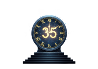 Celebrating thirty five years anniversary with elegant clock and stairs