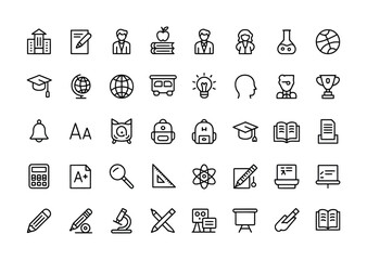Education school learning outline icons set for academic and study