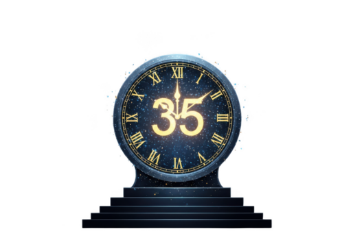 Celebrating thirty five years anniversary with elegant clock and stairs