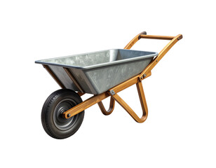Egarden tool, mpty metal wheelbarrow garden cart with black tire isolated 