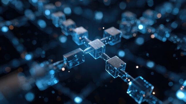 Blockchain technology network connecting data blocks concept
