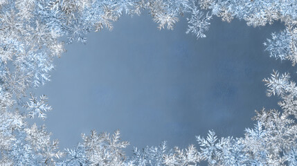 Winter snowflake border, icy blue and silver theme, Christmas greeting card.