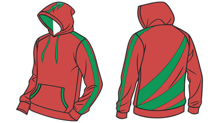 Green red sweatshirt hoodie mockup  front and back, provided on a white background.