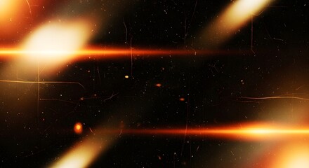 Abstract background with glowing orange light streaks and particles, representing energy, motion, and cosmic phenomena in a dark void