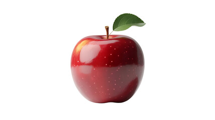 Vibrant red apple with a fresh green leaf, perfect for healthy eating campaigns or educational resources about fruit and nutrition with a clean look