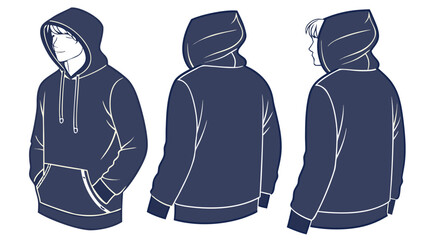 blue sweatshirt hoodie mockup  front and back, provided on a white background.