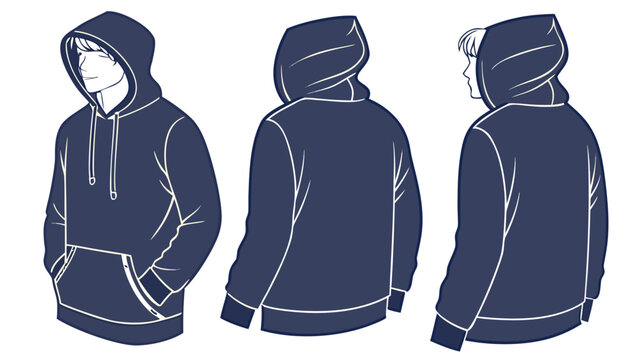 blue sweatshirt hoodie mockup  front and back, provided on a white background.