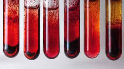 Different blood samples inside medical laboratory test tubes