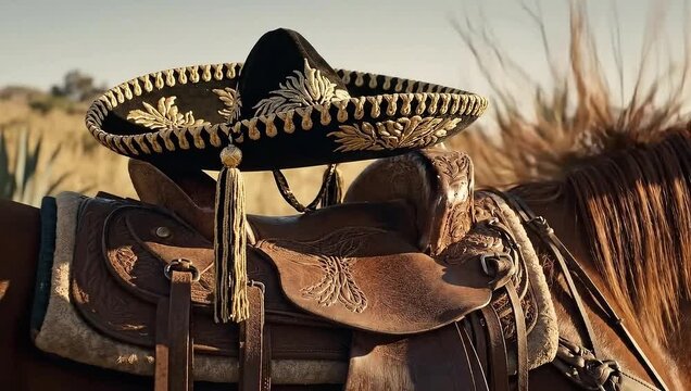 mexican independence day sombrero and saddle celebrating