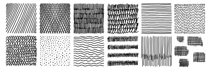 Crosshatch Line Pattern Set. Hatch Cross Hand Sketch Shading Pencil. Vector Illustration