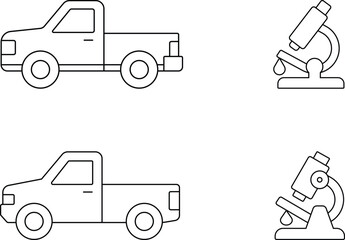 Minimalist Line Art Icons of Trucks and Microscopes