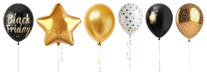 PNG Festive Black Friday balloons, element set on transparent background