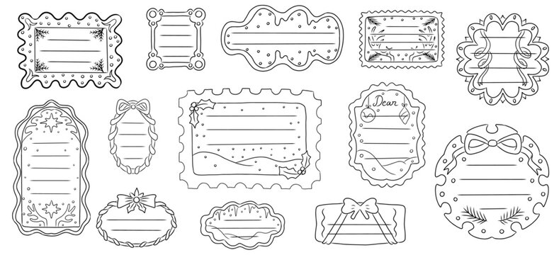 Christmas gift tags outline set &ndash; black and white winter labels for coloring and holiday stationery