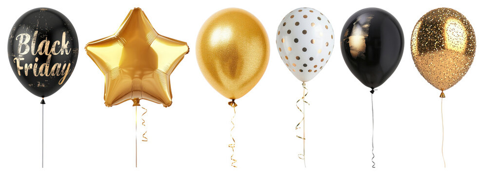 PNG Festive Black Friday balloons, element set on transparent background