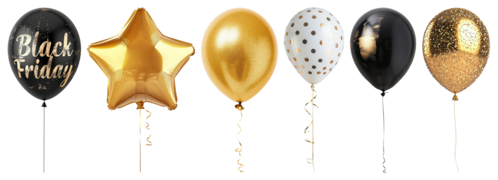 PNG Festive Black Friday balloons, element set on transparent background
