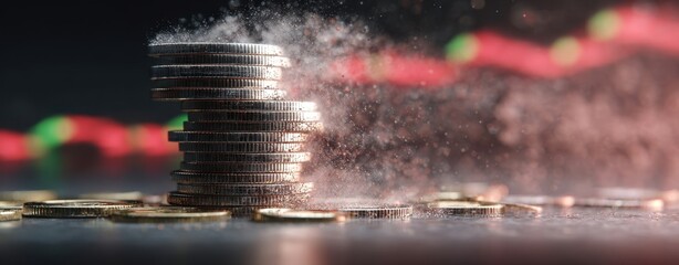 The coin stack symbolizing investment volatility and market fluctuation amid financial uncertainty