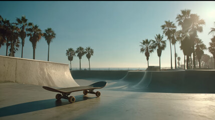 skate in skatepark at sunset