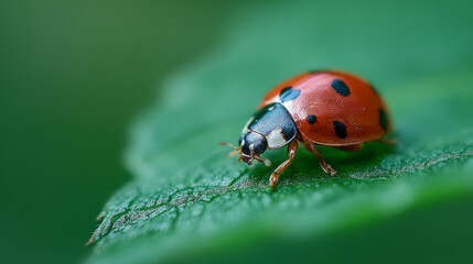 macro photography of a red ladybird on a leaf