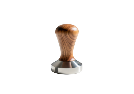 Elegant espresso tamper with wooden handle and metal base product shot