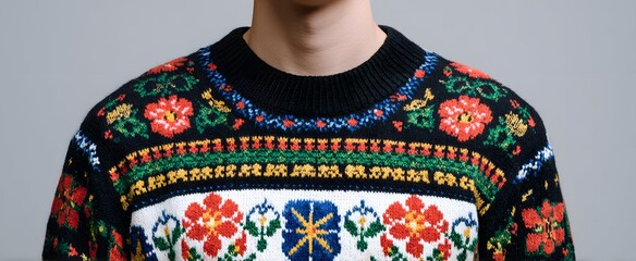The ugly sweater features vibrant patterns and whimsical quirky motifs that stand out.