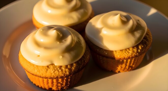 Stunning cupcakes featuring golden-caramel swirled frosting peaks arranged on an elegant ceramic plate, showcasing advanced pastry decoration techniques and premium baking excellence for sophisticated