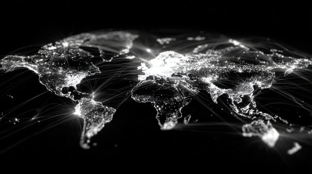 Global Network Map Illustrating Digital Data Flow