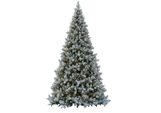 Elegant White Christmas Tree with Glowing Lights Isolated on Black