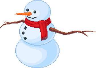 Pixel Art Snowman Isolated on White Background