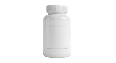 A plain white plastic bottle with a white cap isolated on a black background for product mockup