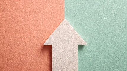 White arrow pointing up over a soft peach and mint green pastel background