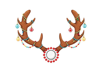 Festive reindeer antlers adorned with Christmas decorations illustration design