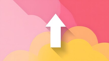 Flat design white upward arrow over a subtle yellow and pink pastel background