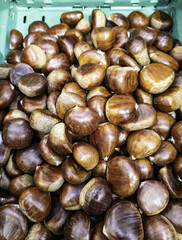 Raw chestnuts at a market