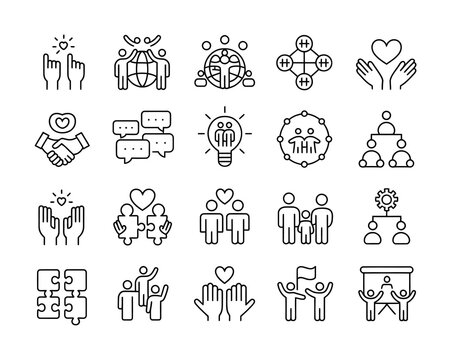 Community teamwork support love unity icons