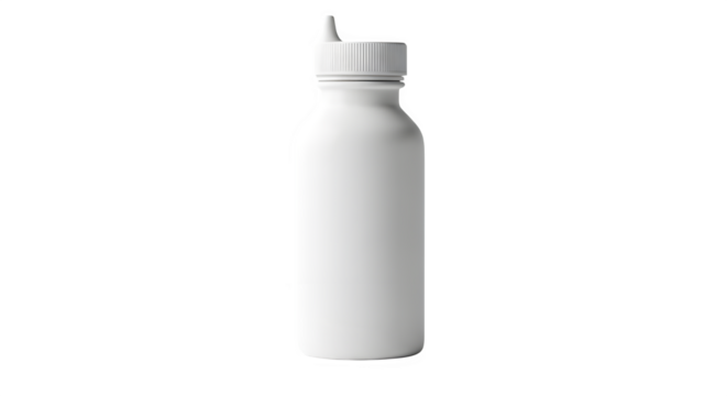 A sleek modern white reusable water bottle with a narrow spout and cap isolated on a black background