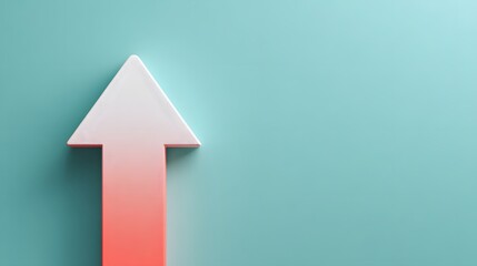 Elegant white arrow pointing up on a smooth teal and coral pastel background