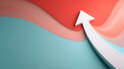 Elegant white arrow pointing up on a smooth teal and coral pastel background