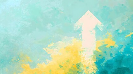 White arrow going up on a gentle cyan and lemon pastel blend background
