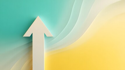 White arrow going up on a gentle cyan and lemon pastel blend background