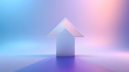 Glossy white arrow pointing up over a smooth pastel blue and purple gradient