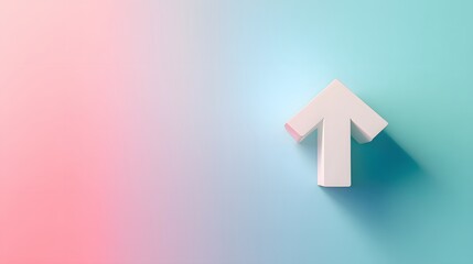 White upward arrow with shadow on a mint and baby pink pastel gradient