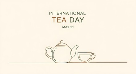 International tea day celebration with a simple line drawing of a teapot and cup