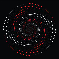 Abstract red-white swirling digital vortex of lights on black background