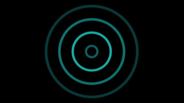Teal concentric circles expanding outward on black background abstract animation digital waveform sound wave pulse signal communication technology concept