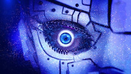 Robot Cyber futuristic digital technology eye spying and security control digital concept. Technology Big Data Neural computer background. Artificial intelligence Digital Biometric Security Screening - Powered by Adobe