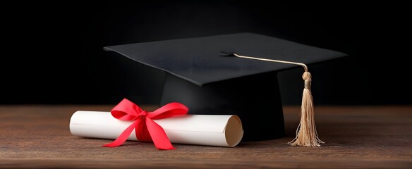 The graduation cap sits on blue books representing scholastic accomplishment.